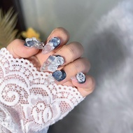 Handmade Nail Stickers Fake Nails [76#灰冰】
