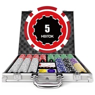 500PCS Poker Chips Set with Denominations - 11.5g Casino Weight, 5 Dice, 2 Cards, 1 Aluminum Case