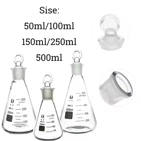 50ml/100ml/150ml/250ml/500ml Glass Erlenmeyer Flask, Conical Lab Bottle with Stopper, Chemistry Expe