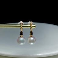 黑曜序章鑽石akoya天然珍珠海水珍珠18k金耳釘18k金珍珠耳環