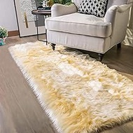 Latepis Yellow Rug for Bedroom Runner 2x5 Washable Faux Sheepskin Fur Rug Fluffy Shag Rugs for Chair