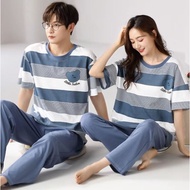(Plus Size up to 110kg) SLCP 100% Cotton Short Sleeve Women Men Pyjamas Baju Tidur Sleepwear Couple Pajamas