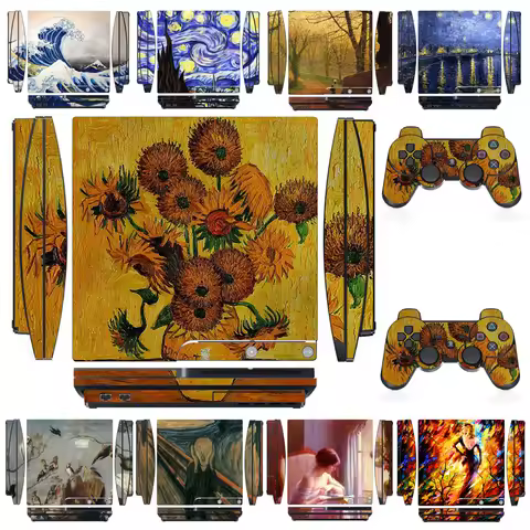 Paintings 1751 Vinyl Skin Sticker Protector for Sony PS3 Slim PlayStation 3 Slim and 2 controller sk
