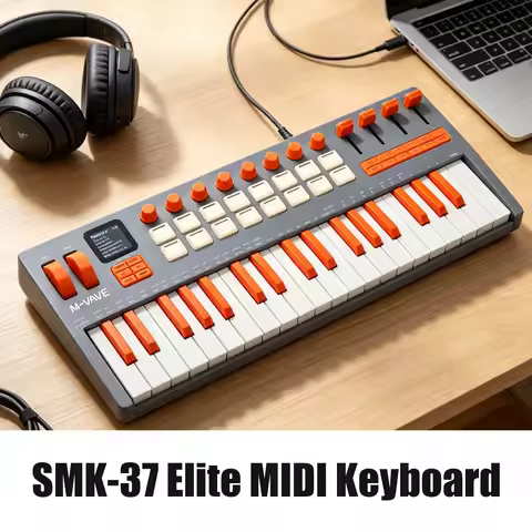 M-VAVE SMK-37 Pro Elite Grey-Orange Edition MIDI Controller, 37 Keys Built-in FM Synth 16 Pads 10 Ho