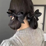 Jisoo jisoo Black Satin Bow Hair Clip Girl Double Ponytail Hair Clip Side Clip Hairpin Hair Accessor