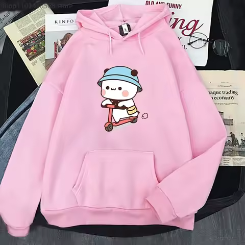 Mochi Brownie Bear Bike Riding Sweatshirt Cartoon Bubu Dudu Hoodie Women Kawaii Y2k Sudadera Men Clo