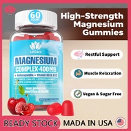 LILICARE Vegan Magnesium Gummies Supplements 400mg Sugar Free with Ashwagandha, Vitamin D3, B12 for 