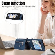 Asuwish Phone Case for Samsung Galaxy Z Flip 6 5G 2024 Wallet Cover with Shoulder Crossbody Strap La