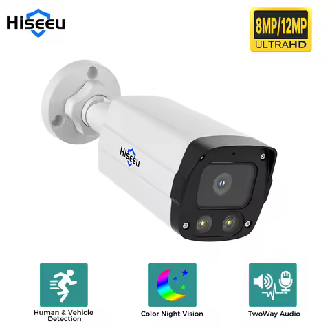 Hiseeu 12MP 8MP POE IP Camera Waterproof IP67 Humanoid Vehicle Detection Security Surveillance POE C