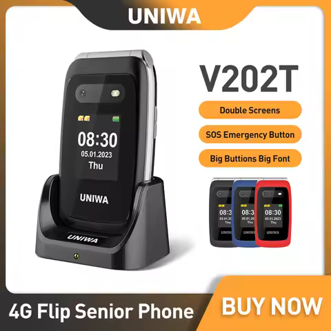UNIWA V202T 4G Flip Senior Phone 2.4 Inch Dual Screen Emergency Call Button Feature Phone 1450mAh Bi
