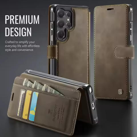 Slim Magnetic PU Leather Wallet Phone Case For Magsafe Samsung Galaxy S26 Ultra S25 Edge S24 FE Plus