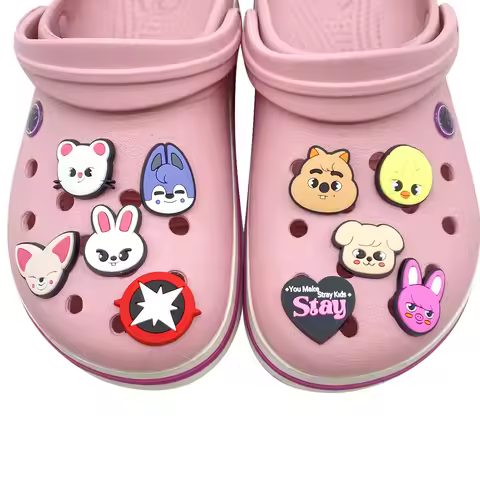 10pcs Set Skzoo Korean Stray Kids Idol Boy Wolfchan Leebit Figures Cute Cartoon Hole Shoes Buckles A