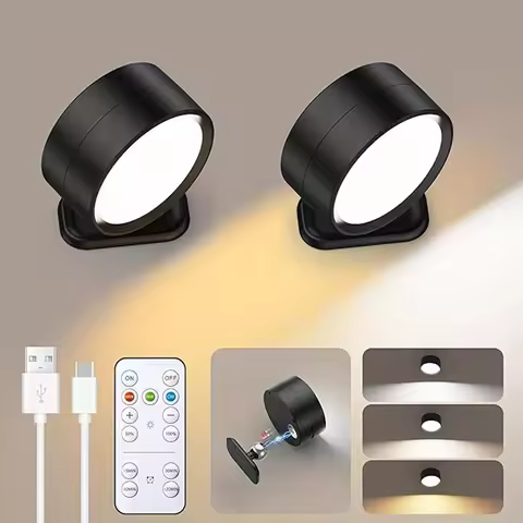 Magnetic LED Wall Light Rechargeable Reading Lights 360° Rotation Touch Remote Control Cabinet Spotl