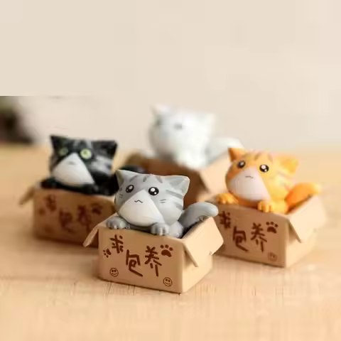 4 Pcs Set Cats Home Decoration Accessories Miniature Resin Cameos Craft Accessories Miniature Figuri