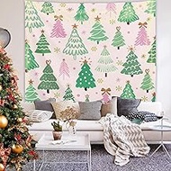 Yookeb Cute Christmas Tree Tapestry 59W by 51H Inch Wall Hanging Xmas Winter Pink Green Holiday Abst
