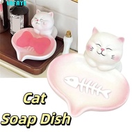 LAFAYE Cat Soap Dish, Cat-shaped With Drainage Soap Holder, Cute Cat Creative Design Adorable Non-Sl