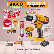 INGCO Lithium-Ion Cordless Impact Hammer Drill 20V 13mm | 2PCS Kit Concrete Drilling 2 Battery &amp; Charger COSLI22112 ICPT