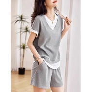 2-piece Set Clothes for Women Two-piece Short-sleeved Hoodied Sweater+short Pants