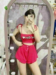 sét bộ đùi ren dây cột nơ in chữ bad girl thun borip loại i pc