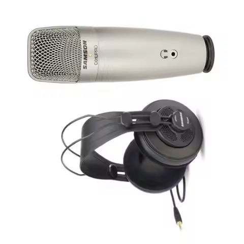 SAMSON C01U Pro ( Samson SR850 headphone) USB condenser microphone for studio recording music, sound