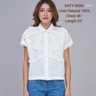 5th vvH เสื้อเชิ้ต อก 46" ยาว 22" แขนสั้น เสื้อเชิ้ตผ้าลินินแท้ ผ้าพื้น เสื้อคอปก เสื้อลินินแขนสั้น