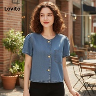 Lovito Women's Summer/Spring Casual Button Denim Top LNA21050