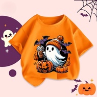 Baju Halloween Cute Pumpkin Ghost T-Shirt Kids Adults Trick or Treat Tee Shirt Halloween #13