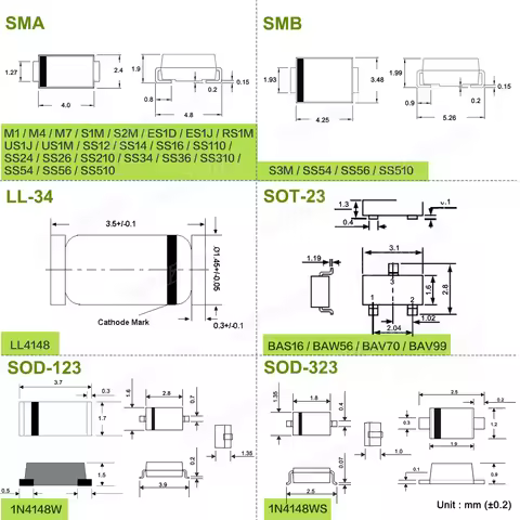 SMD Fast Recovery Schottky Barrier Switching Rectifier Diode M1 M4 M7 S1M S2M S3M RS1M US1M SS14 SS1
