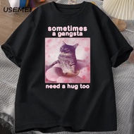 Friends a Gangsta Need Hug Funny Cat Meme T-Shirt Men Ahh Konyol Y2k T-Shirt Graphic T-Shirt