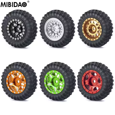 MIBIDAO 4Pcs RC Wheel Rim Rubber Tire Wheel Hub Adapter For Kyosho Mini-Z 4X4 1/18 Jimny 1/24 Jeep W