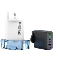 240W GaN Charger UK Plug 3 USB-A 3USB-C Ports Fast Charger PD QC3.0 Multi-Port Wall Charger ABS 0.5A