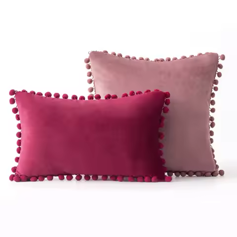 Velvet Throw Pillow Cover with Cute Pompom 30x50cm 45x45cm 50x50cm European Luxury Cushion Case for