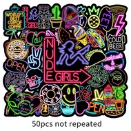 50pcs Neon graffiti waterproof stickers ezlink card stickers notebook school supplies set stationery sticker for motorcycle