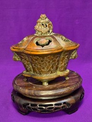 古董 大明宣德年製 紫銅製造龍頭有蓋香爐， 重0.9公斤 12cm闊12cm深9.5cm