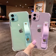 สองสีโปร่งใสเหมาะสำหรับ iPhone12 โทรศัพท์มือถือเปลือกสายรัดข้อมือวงเล็บ XR สี่มุมป้องกันการตก Apple 11pro ฝาครอบป้องกัน pink iPhone11Pro