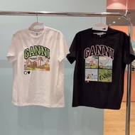 Ready Stock GANNI Women's Clothing Fun Comic Round Neck Loose Cotton Short-Sleeved T-Shirt Top Men W