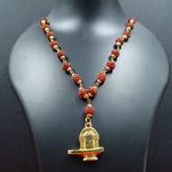 5 Face Rudraksha Mala / Malai with Golden Shivling Pendant - (Unisex)