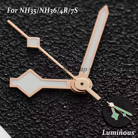 Watch Hands 9.25*13.75*13.75mm Snowflake Green Luminou Needle for NH35A NH36 4R 7S Movement Rose Gol