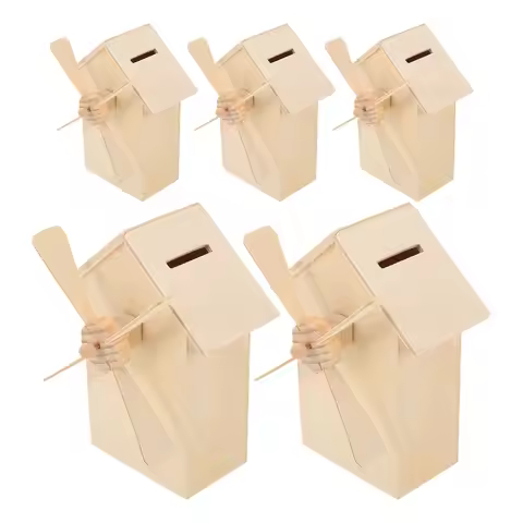 5Pcs Unfinished Wooden Windmill Piggy Bank DIY Paintable Coin Saving Box Creative Wooden Money Bank 