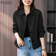 Celmia ZANZEA เสื้อแจ็กเก็ต OL สีพื้นแขนยาวปกแฟชั่นสำหรับผู้หญิงเสื้อโค้ทหรู #10