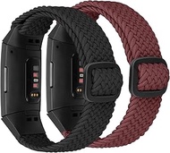 2pcs Women Men Elastic Braided Solo Loop Stretchy Straps Nylon SportBand Wristband For Fitbit Charge 4 / Fitbit Charge 3