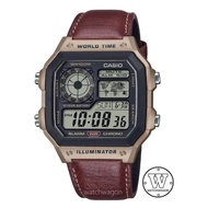 [Watchwagon] Casio AE-1200WHL-5A " ROYALE " Gold Tone Case with Brown Leather Strap Digital Watch ae