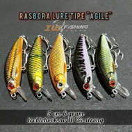 Rasbora lure minow type agile 5cm 6gram sinking treble hook 3x strong Size 10 seluang Void grascarb 