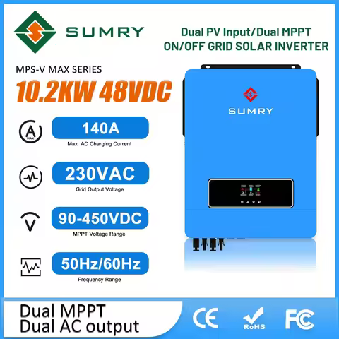 SUMRY 10.2KW 48VDC to 220VAC MPPT On/Off Grid Solar Inverter Dual Output AC Hybrid Inverter Generato