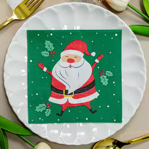 20pcs/Pac 33cm 2-Ply Christmas Elements Printed Napkins Christmas Series Party Disposable Paper Plac