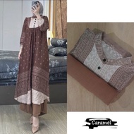 Setelan Tunik Wanita Camilla Motif Bunga Set Long Tunik Rayon Diamond Mix Celana Kulot Crinkle Kekin