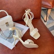 Giày sandal nữ gót nhọn 7 phân nơ ngọc siêu xinh