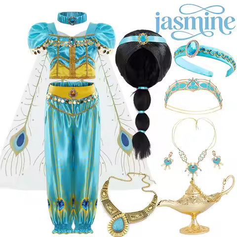 Disney Classic Fairy Tale Aladdin Magic Lamp Princess Jasmine Dress For Girls Cosplay Princess Jasmi
