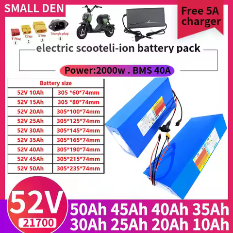 52V10Ah 50Ah 40Ah 30Ah 25Ah 20Ah 35A 21700Lithium battery pack With 40A BMS 2000W For E-tools motorc