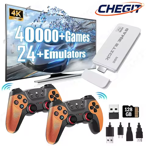 M15 4K TV Game Stick 128GB Built-in 40000+ Retro Games Console with Wireless Gamepads, Supports 24+